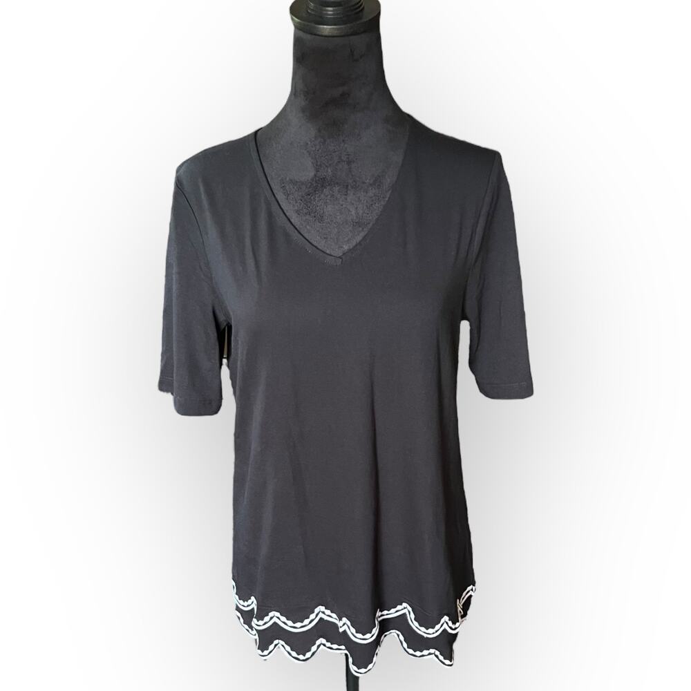 NWT Chico's Black & White 3/4 Sleeve Double Layer Elbow Tunic Top Size 0, US S
